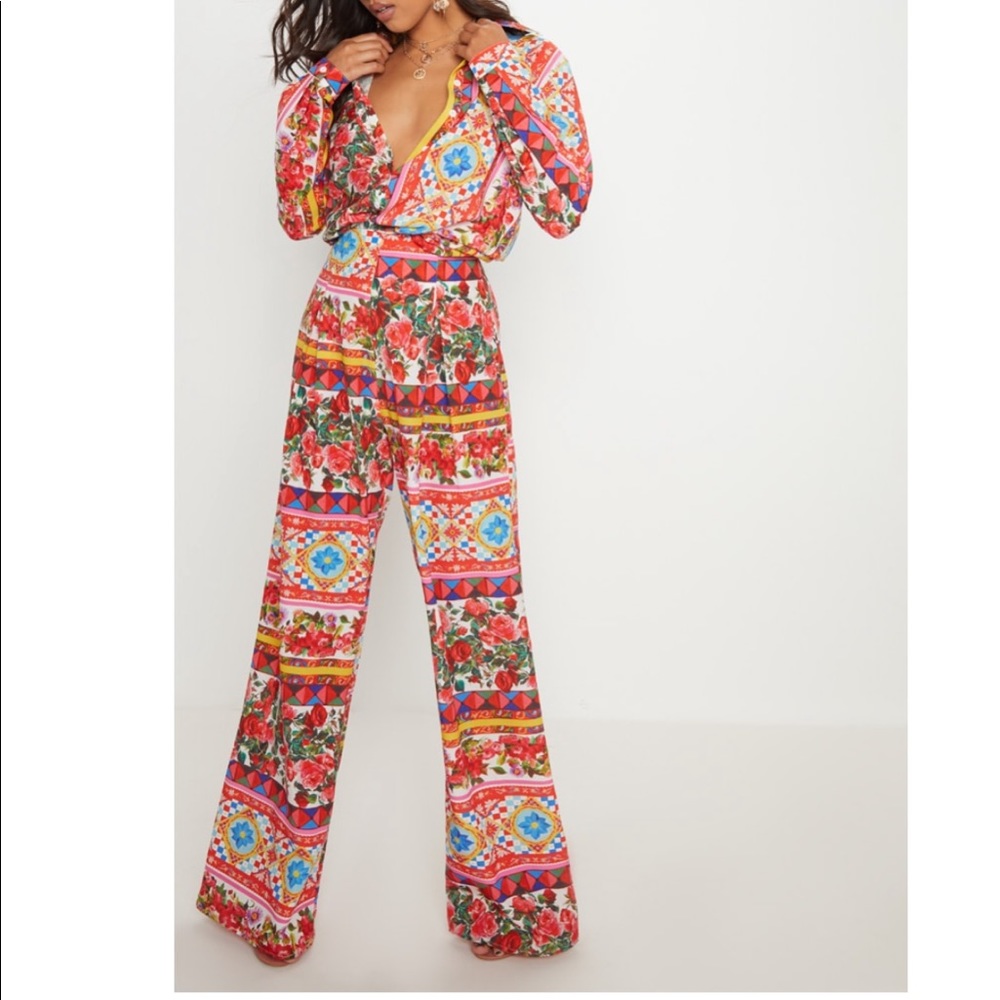 PrettyLittleThing Multi Floral Wide leg/Oversized shirt Set